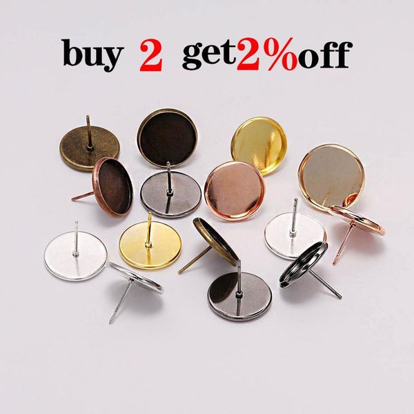 

50pcs/lot stainless iron blank earring base 8 10 12 14 mm cabochon cameo settings bezel tray for supplies jewelry making q wmtlqd, Black