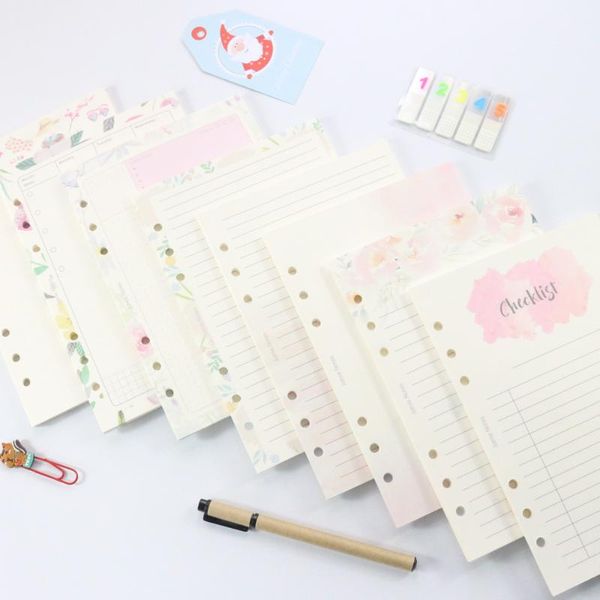 

notepads domikee cute cartoon flower design school student 6 holes binder notebooks replacement inner papers core stationery,8color,a5a6, Purple;pink