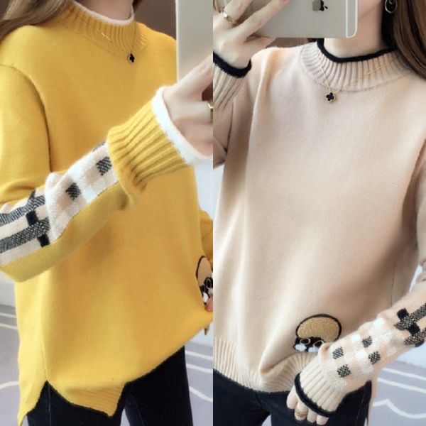 

t-shirt sweater loose outer 2020 new style foreign style bottom women autumn winter short korean pullover coat pullover long sleeve hsc9e hs, White;black