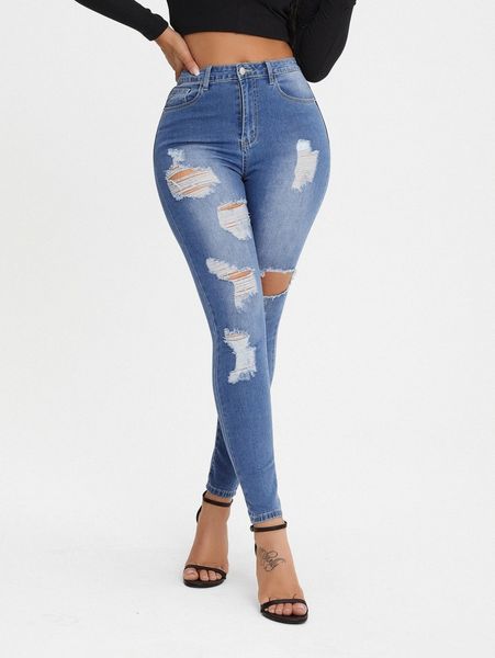 

curvy high-rise ripped skinny jeans r8s4#, Blue