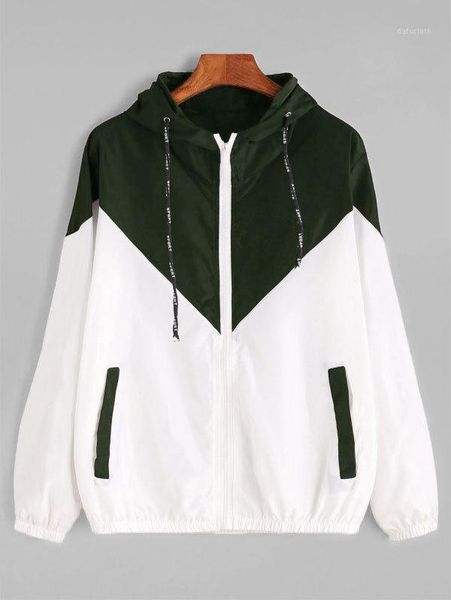 

2018 spring autumn fashion hooded two tone windbreaker jacket zipper pockets casual long sleeves feminino coats outwear1, Black;brown