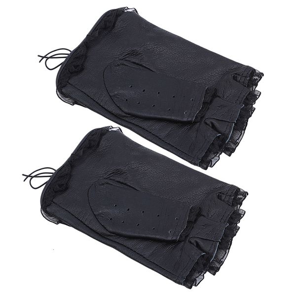 

women glove fashion thick warm mittens black lace leather half finger gloves casual dance show driving gloves, Blue;gray