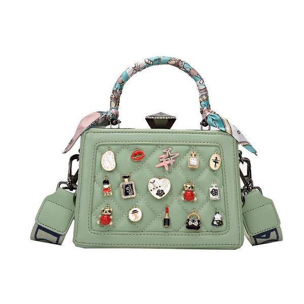 

2020 new handmade diamond fashion lock small square bag, japanese and korean shoulder wide band bag, high-quality female bag