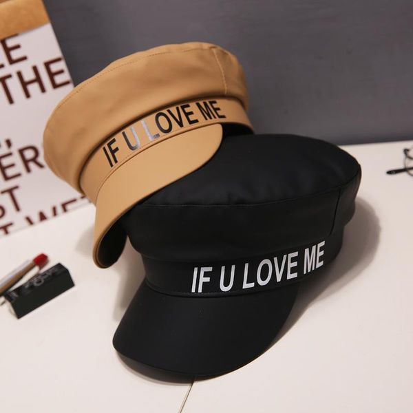 

berets octagonal beret hat women pu pi yinglun retro flat navy fall winter fashion classic black, Blue;gray