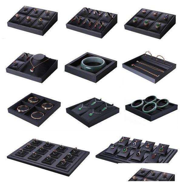 

superior black pu leather ring jewelry display tray insert charm pendant earring accessories bracelet storage stand holder shelf k4kq5