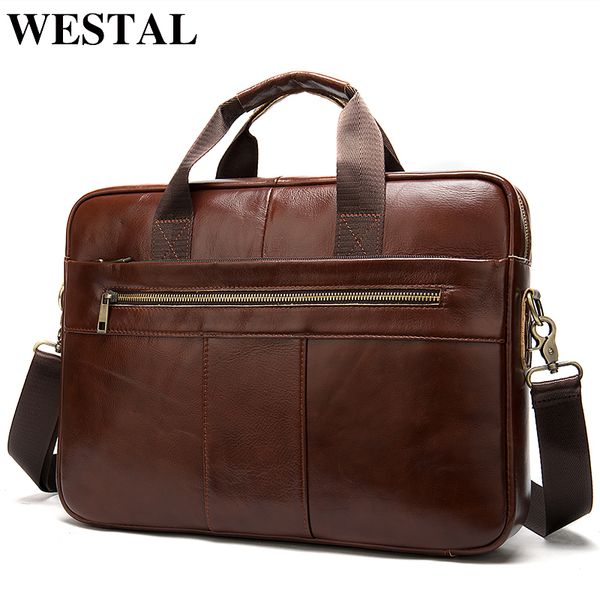 

westal briefcase men's genuine leather business tote for document office portable lapshoulder bag 8523