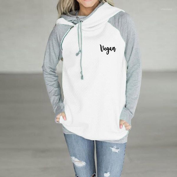 

women's hoodies & sweatshirts vegan letter print 2021 double hood women autumn side zipper long sleeve hooded casual patchwork femme1, Black