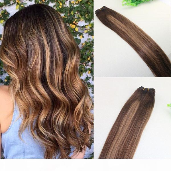 

human hair weave ombre dye color brazilian virgin hair weft bundle extensions two tone 4#brown to #27 blonde, Black
