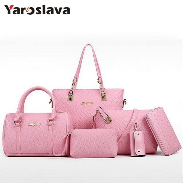 

new lady handbag 6 pcs/set composite bags fashion set women shoulder crossbody bag female purse clutch wallet ll827