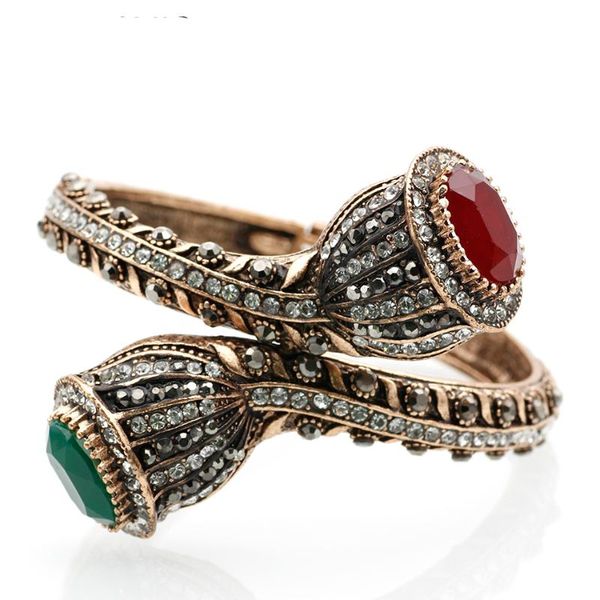 

bangle boho classic ancient golden lily charm bracelet for ladies colorful crystal floral bracelets turkey womens wrist jewelry, Black
