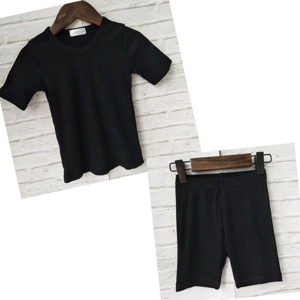 

hitomagic new arrival kids clothes ribbed sets boys baby girls clothing summer shorts children outfit black pajama y200325, White