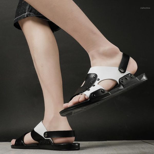 

casual flat men sandals outdoor breathable casual male footwear fashion slippers rome style flat beach sandals men gladiator1, Black