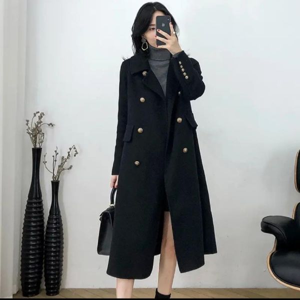 

2021 autumn winter woolen coat female mid-long new temperament women popular outerwear woolen coat plus size 4xl mh275, Black