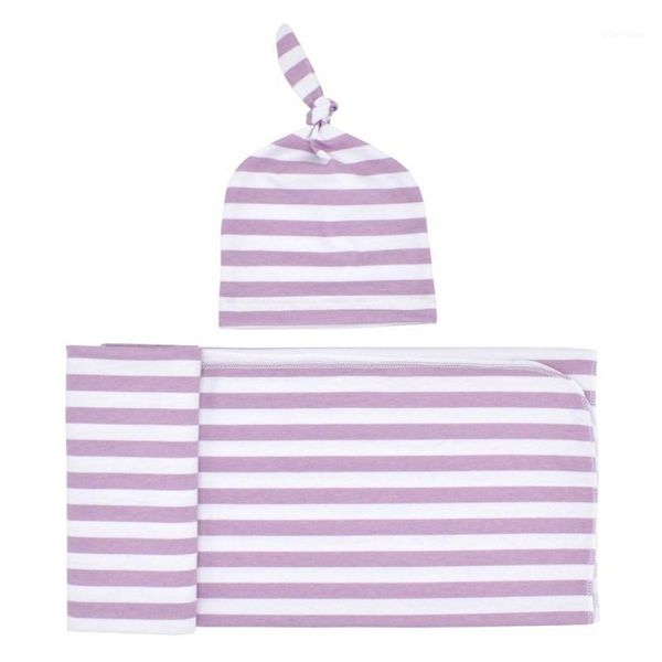 

2pcs bathing home fashion wrapping swaddle blanket newborn sleeping soft striped boy girl beanie baby clothes set cute infant1