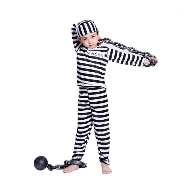 

halloween cosplay costume clothes boy child striped prisoner prisoner costume masquerade1, Black;red