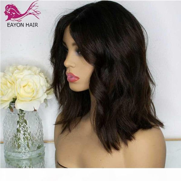 

eayon шелковое базового scalp 5x5 кружева закрытие парики короткие боб фронта шнурка человеческих волос парики естественная волна remy natur, Black;brown