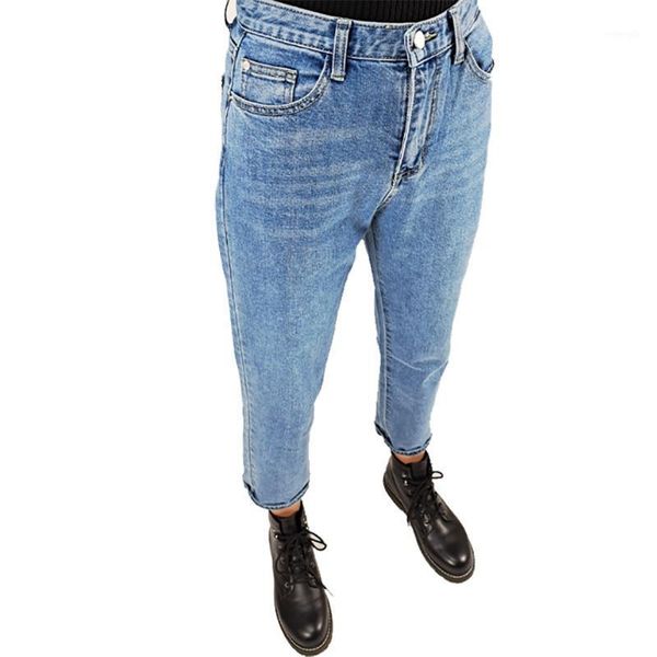 

2020 buttons zipper ladies jeans straight jeans pant for women streetwear loose female denim1, Blue