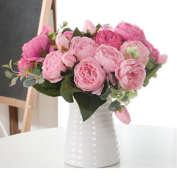 

5 big heads/bouquet peony artificial flowers home decoration accessories wedding party silk peonies diy craft roses jllcrn