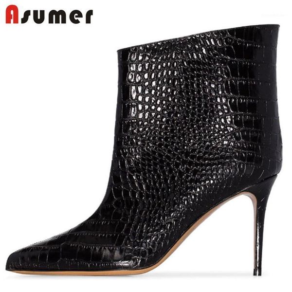 

boots asumer 2021 big size 45 fashion brand ankle women pointed toe stiletto high heels autumn winter female dress shoes1, Black