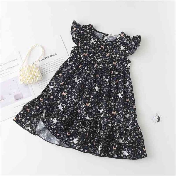 

girls dresses summer fashion style children fly-sleeve casual black dress girls animals pattern party dresses 2-7years, Red;yellow