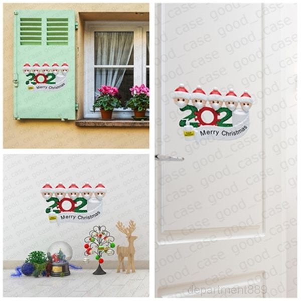 

a-quarantine family sticker novel christmas ornament posters with face mask snowman wall window decorations xmas cards party favor gwe1715