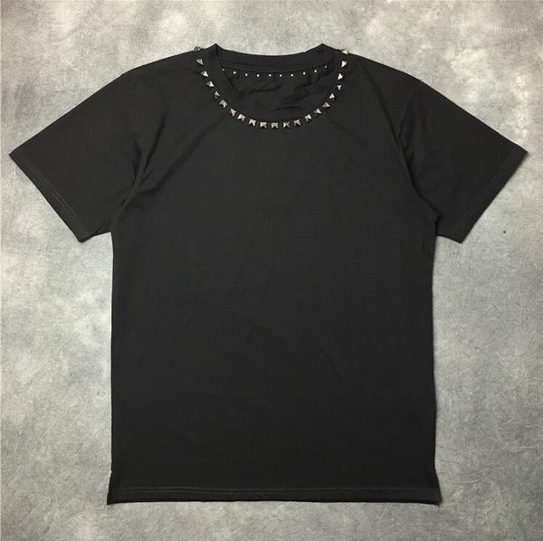 

new novelty 19ss high men metal rivet collar t shirts t-shirt hip hop skateboard street cotton t-shirts tee kenye #6551, White;black