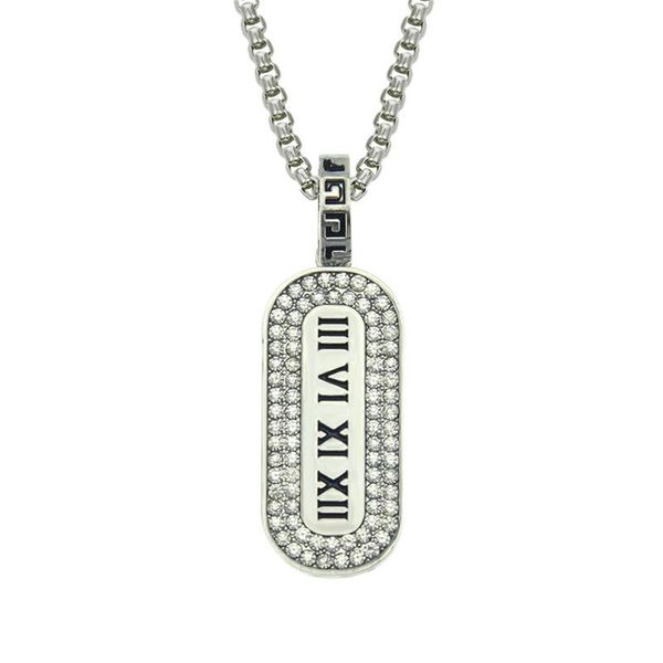 

rome letter pendant necklace hip hop cuban chain fully iced out dog tag pendant necklace 28inch, Silver