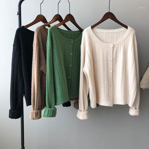 

2020 autumn new casual korean cardigan sweater femme long sleeve loose simple kardigany round neck fashion cardigan women1, White