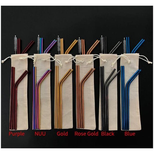 

6 colors combination customized bag packing 4+1 reusable stainless steel drinking straws set metal straws wmtoch pets2010