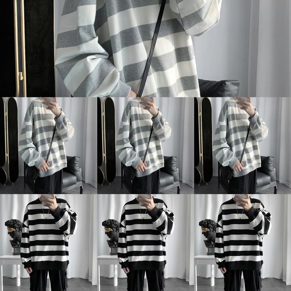 

vozv0 дном свитер мужской длинный рукав tspring koreanshirt свитер shirtand осенью t версия весной полосатые свободные ins рубашки модную cl, Black
