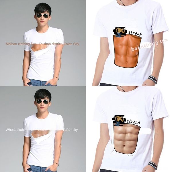 

spoof muscle men's t-shirt clothingclothing funny clothes short sleeve 3d creative party activity funny cotton men's muscle t-shir, Blue