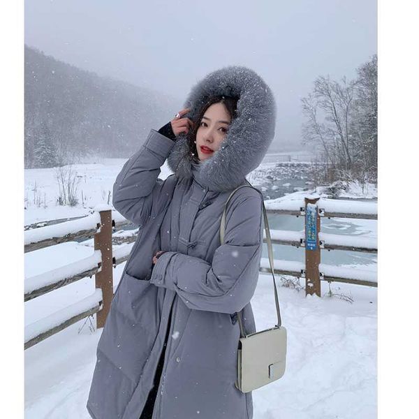 

2020 autumn winter warm women's down cotton-padded jacket hooded fur collar solid color parkas casual female fashion long coat, Black