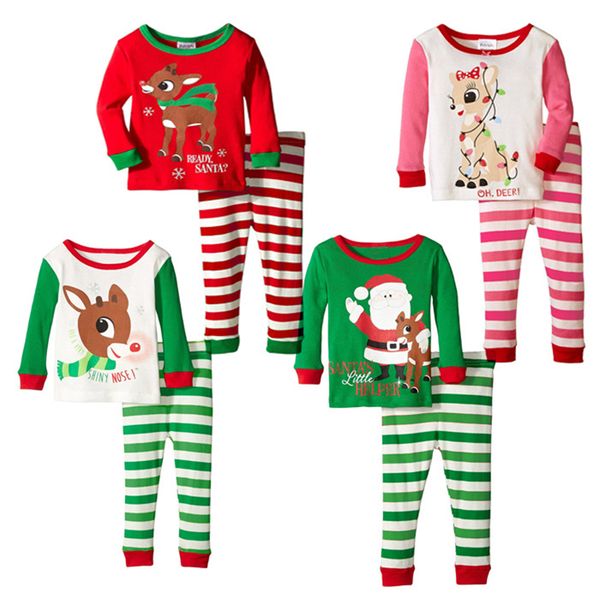 

27styles christmas kids pajamas set tracksuit two pieces outfits santa claus elk striped xmas pajamas suits sets kids home clothing e92705, White