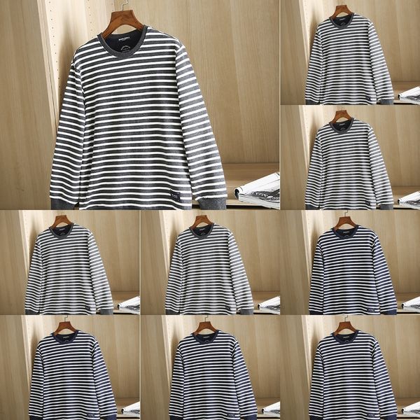 

mxt2w sea soul style cotton striped new style men's round neck long sweater pullover pulloversweater pullover sleeve trend in autumn fz, Black