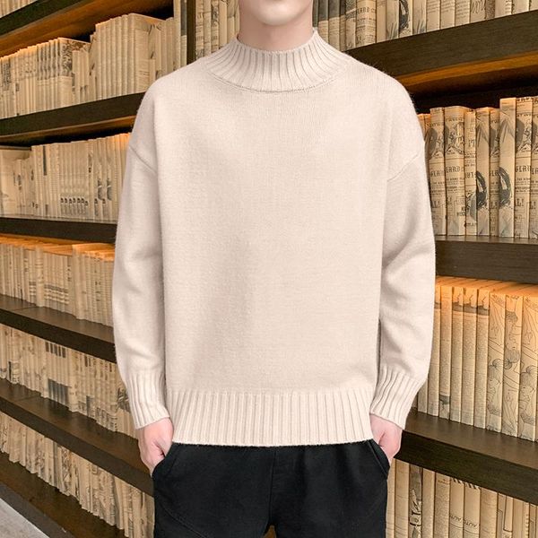 

men's sweaters hcxy 2021 autumn casual solid color knitted pullover men thick warm mens sweater fashion fleece o-neck coat male, White;black