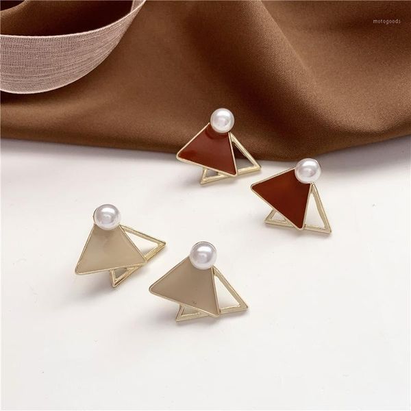 

fashion temperament contracted geometric pearl triangle stud earrings earrings jewelry accessories metal individuality1, Golden;silver
