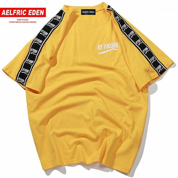 

aelfric eden ribbon sleeve printed short sleeve t-shirt hip hop casual t shirts 2018 summer fashion cotton tees streetwear 041, White;black