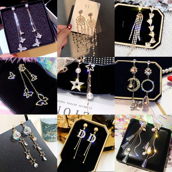 

korean style personality pearl tassel earrings long crystal dangle earrings jewelry fashion women wedding party jewelry s925 silver needle