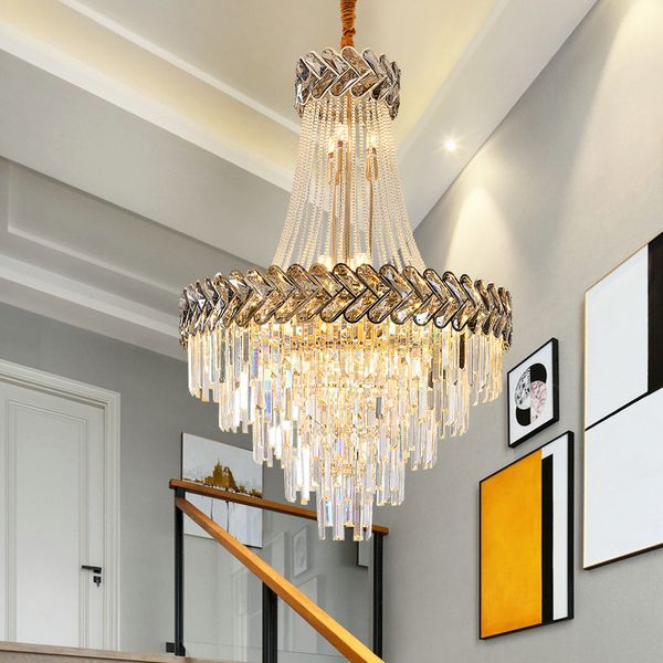 

duplex floor chandelier living room lamp simple villa headlight high jump layer modern luxury crystal staircase long chandelier