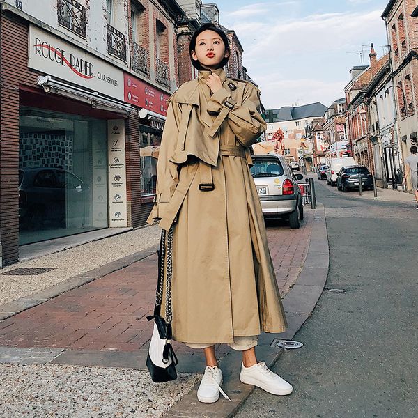 

fashion women comfortable warm solid long coat new arrival good quality loose korean temperament outerwear holiday sweet trench lj200903, Tan;black
