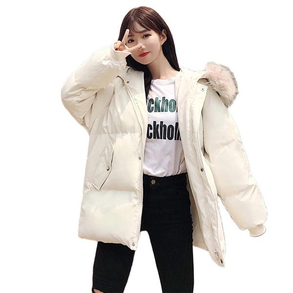 

women's down & parkas winter coat women loose 2021 plus size thick cotton jackets fashion beige long sleeve fur hooded feminina ld1475, Black