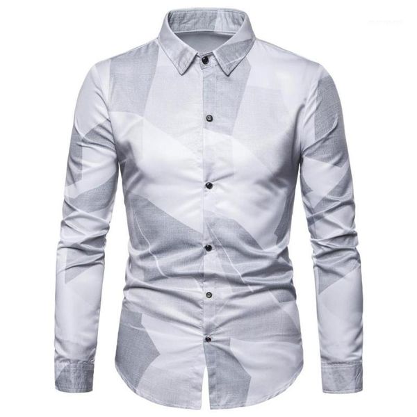 

long-sleeved social shirt men slim fit men dress shirts color printing fashion blouse male white grey summer1, White;black