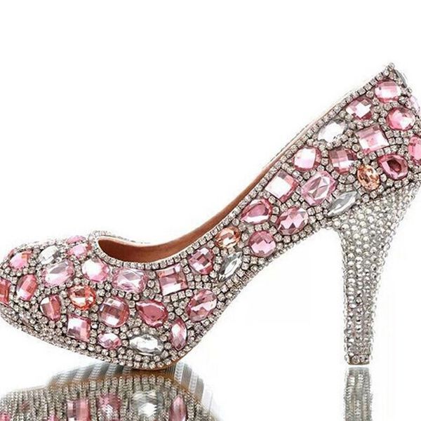 

gorgeous rhinestone high heels beautiful pink crystal bridal shoes handmade luxury lady evening prom girl birthday party shoes, Black