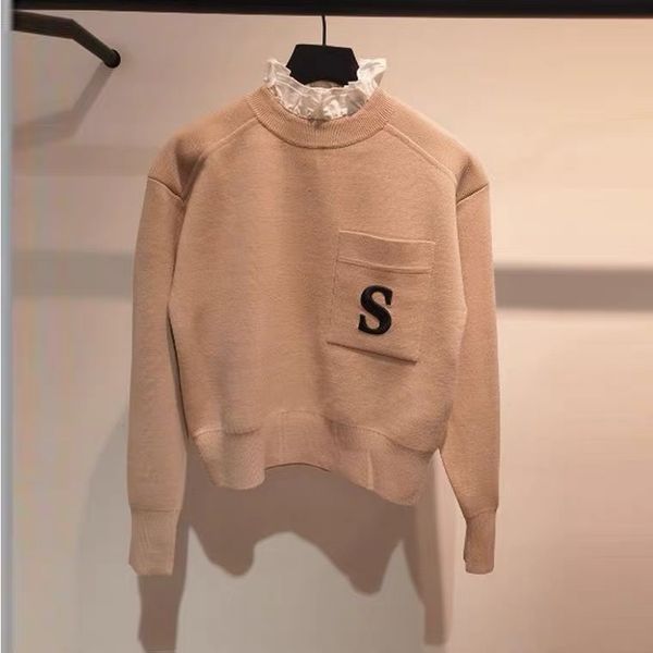 

women sweater autumn and winter fashion woman s letter embroidery sweaters casual womens panelled ruffled knitted sweater size s-l, White;black