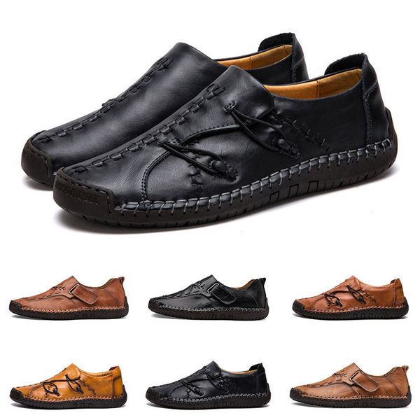 

new hand stitching men's casual shoes set foot england peas shoes leather men's shoes low large size 38-48 ten, Black