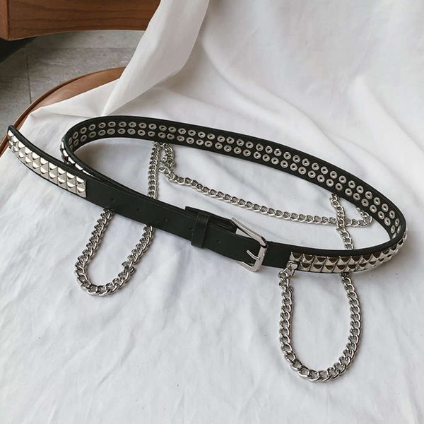 

punk wind needle ins buckle jk double chain women's jeans casual rivet decoration fashion belt, Black;brown