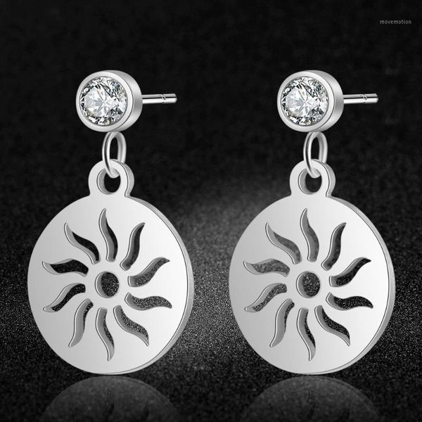 

100% stainless steel sun charm drop earring for women super fashion earrings wholesale1, Silver