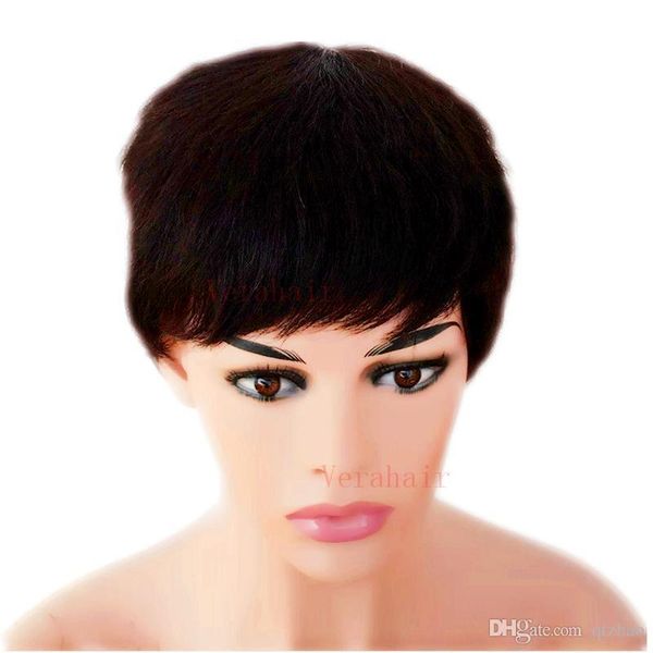 

human hair brazilian pixie cut short straight wigs full lace wigs malaysian human hair 100% human hair wigs new wig, Black;brown