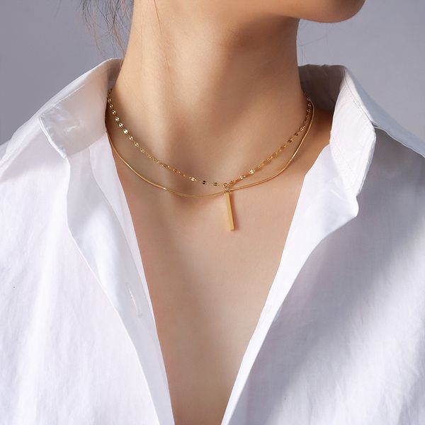 

xiaozhong design light luxury rectangular pendant multi layer necklace female clavicle chain titanium steel jewelry p803, Silver