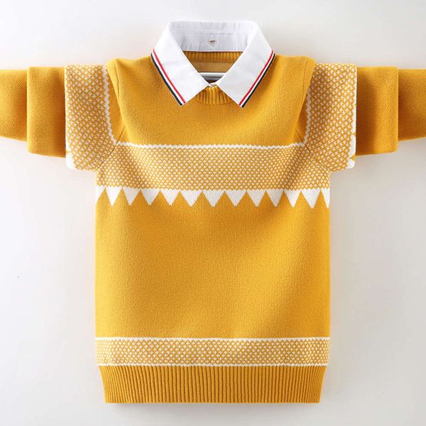 

boys' fake two-piece shirt collar cotton pullover autumn and winter plush children's sweater, Blue